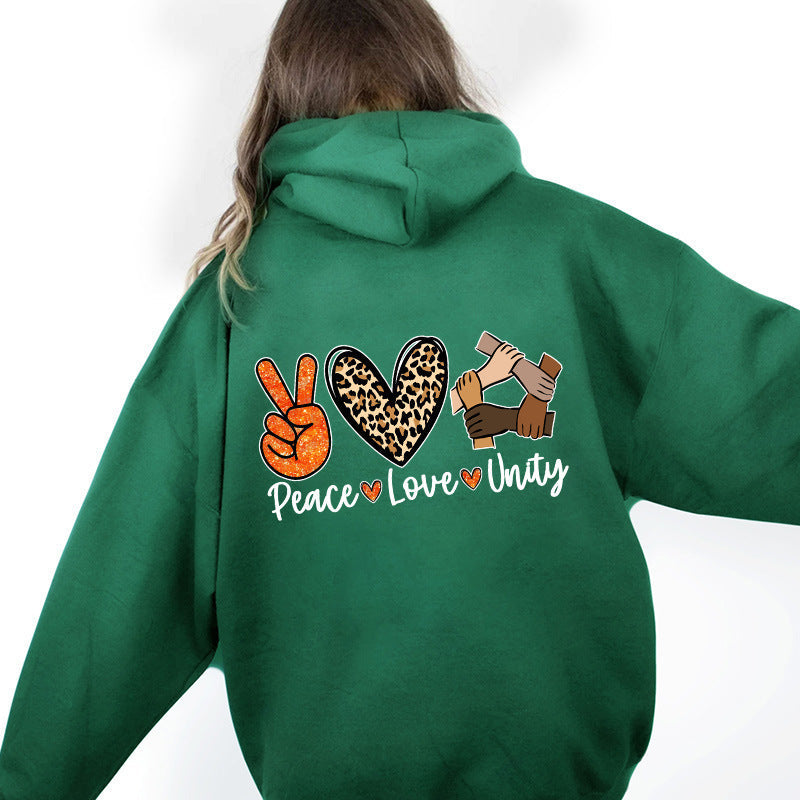 Damen Kapuzenpullover Peace Love Unity Design Eveloria