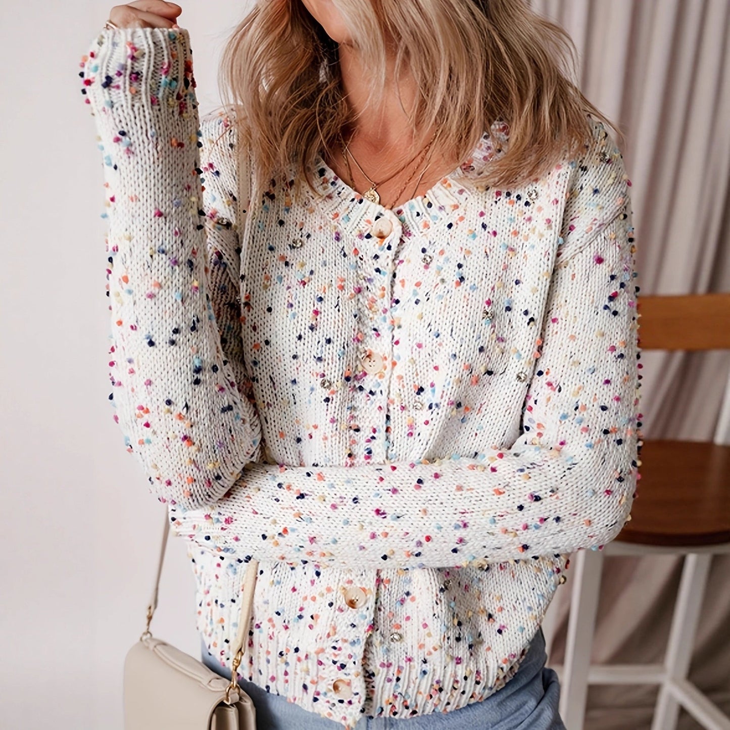 Damen Strickjacke Bunt Muster Eveloria