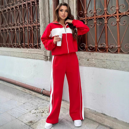 Damen Fleece-Jogginganzug Elastisch Mit Reißverschluss