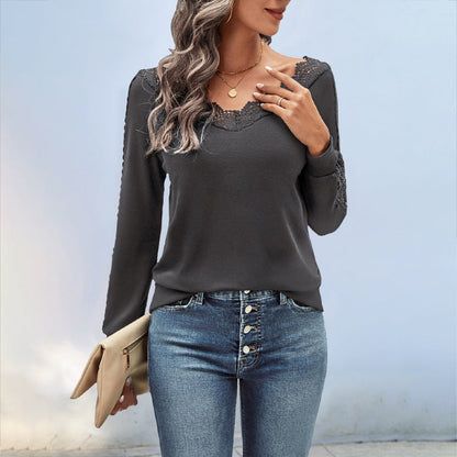Damen Oberteil Spitzenbesatz Elegant Weiß