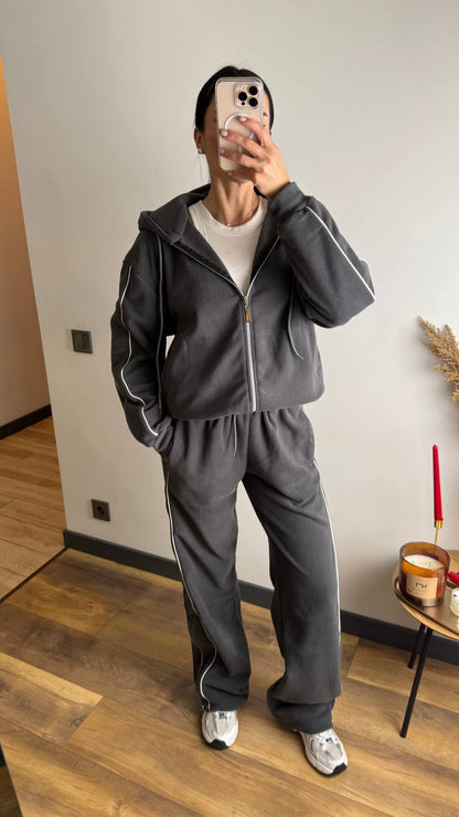 Damen Fleece-Anzug-Set Sportlich mit Reißverschluss und Seitlichen