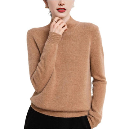 Damen Pullover Kaschmir Optik Stehkragen Schmale Ärmel