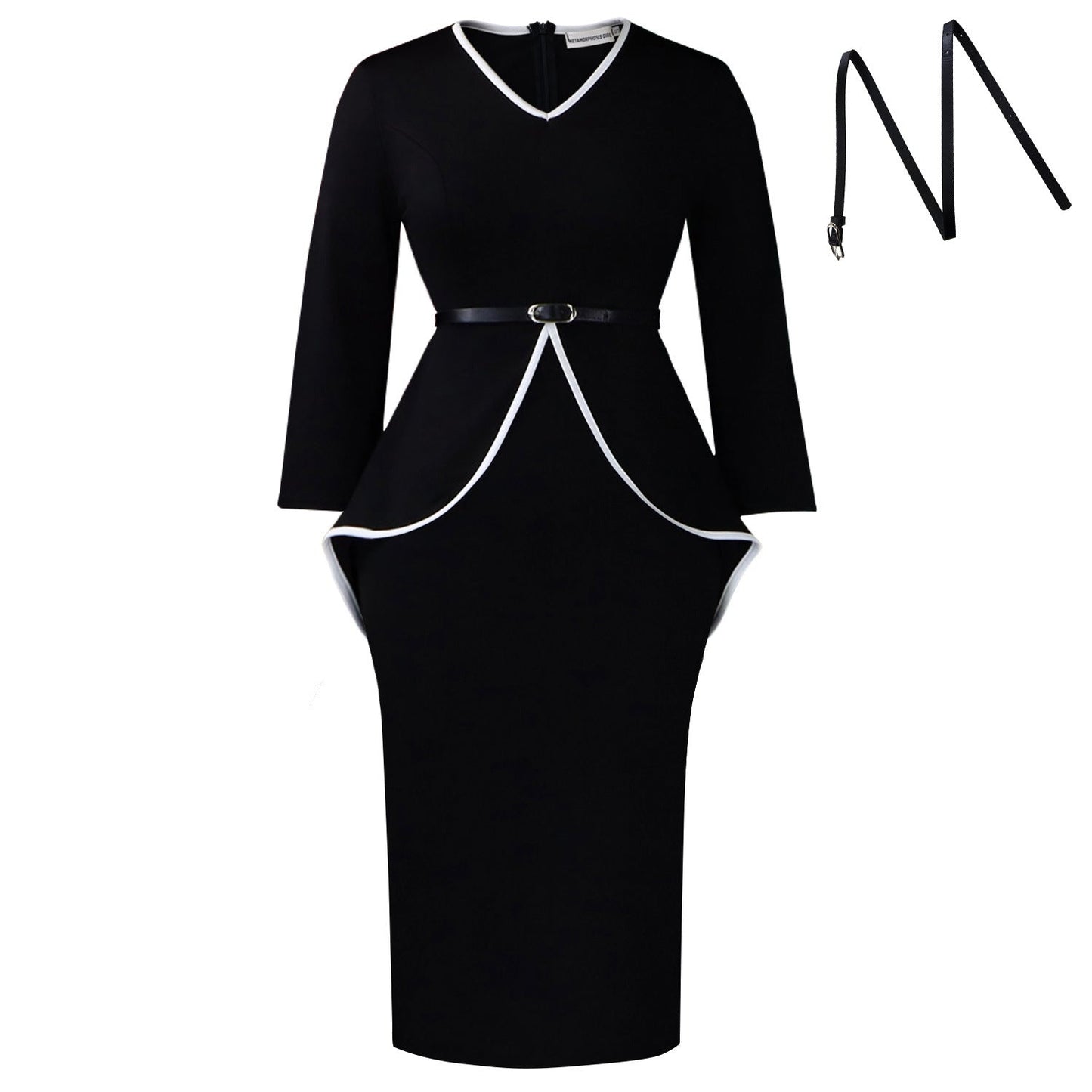 Damen Etuikleid mit Peplum-Design und Taillengürtel