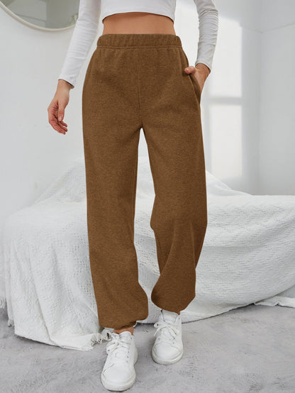 Damen Sweatpants Elastischer Bund Seitentaschen Beige