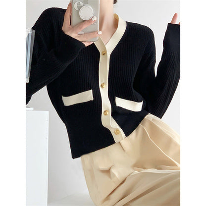 Damen Strickcardigan mit Knopfleiste und Kontrasttaschen