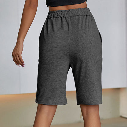 Damen Bermudashorts Elastischer Bund Seitentaschen Beige Eveloria