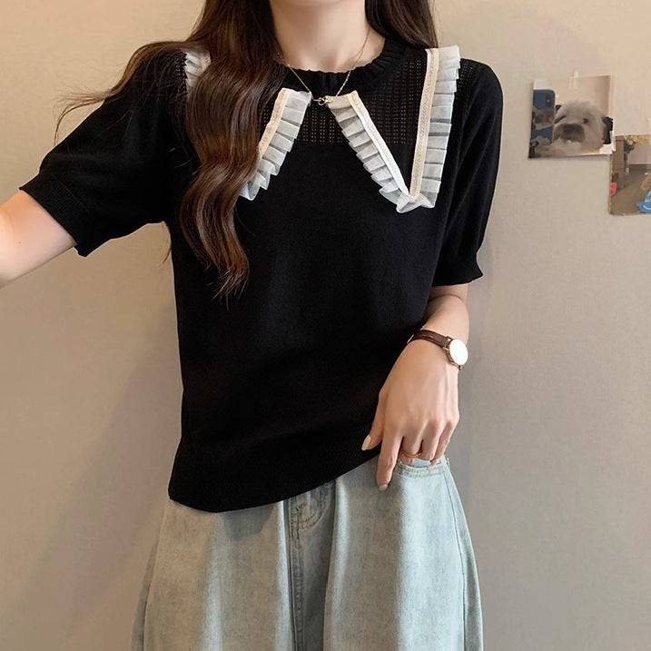 Damen Strickoberteil Atmungsaktiv Rüschensaum Elegantes Design