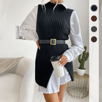 Damen Strickkleid Tailliert Modern Schwarz Eveloria - Eveloria