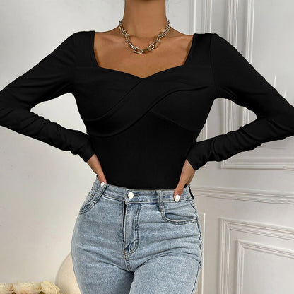 Damen Langarm-Bodysuit Wickel-Design