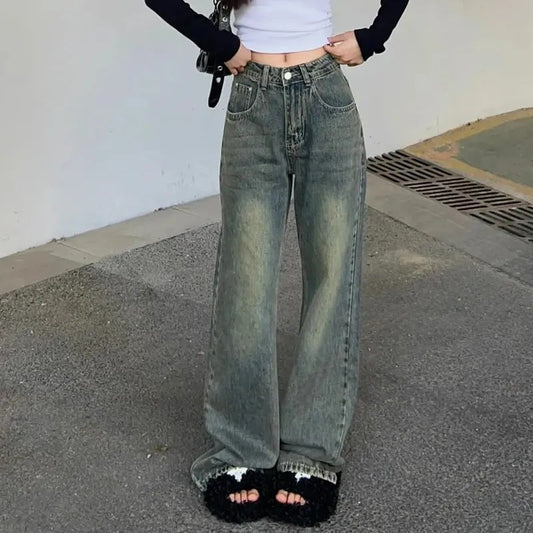 Damen High-Waist Denim-Jeans Weit Eveloria - Eveloria