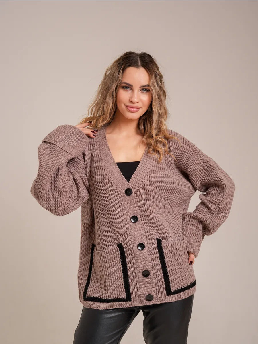 Damen Strickjacke Lässiger Schnitt Tiefen Taschen Beige
