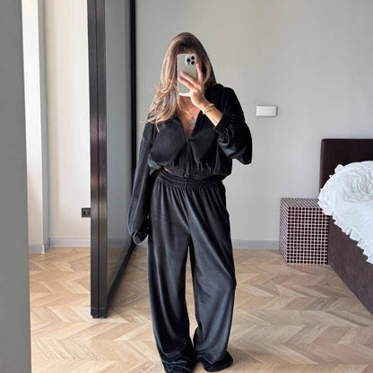 Damen Fleece-Anzug Modern Reißverschluss Weit Schnitt Eveloria