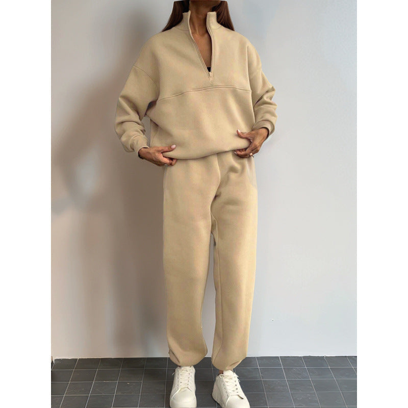 Damen Sweatshirt-Set Elastisch Hochkragen Grau Eveloria