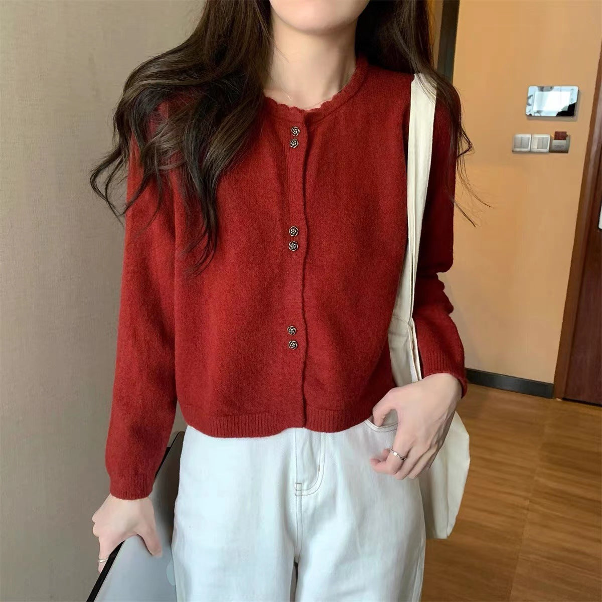 Damen Strickjacke Kuschelig Knopfverschluss Eveloria