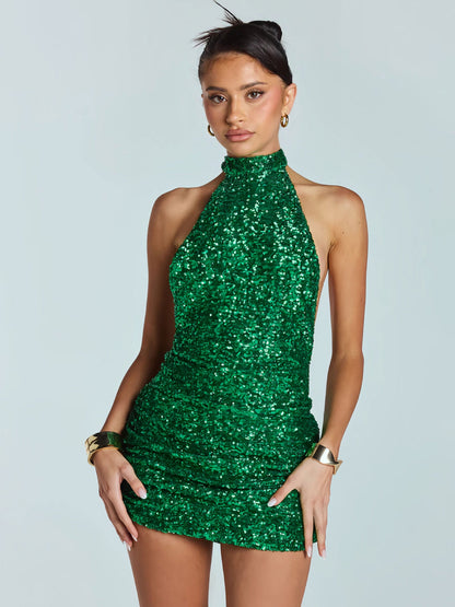 Damen Minikleid Glitzernd Hochhalter Figurbetont Eveloria