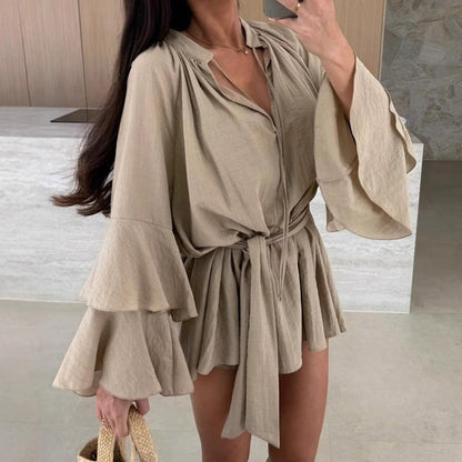 Damen Kaftan-Oberteil Luftig Weite Ärmel Taillengürtel