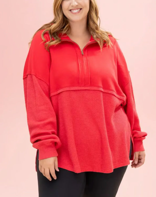 Damen Pullover Halbzipper Voluminöse Ärmel Grau Eveloria