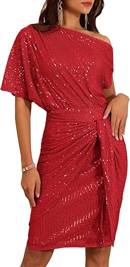 Damen Wickelkleid Asymmetrischer Schnitt Glitzernde Pailletten
