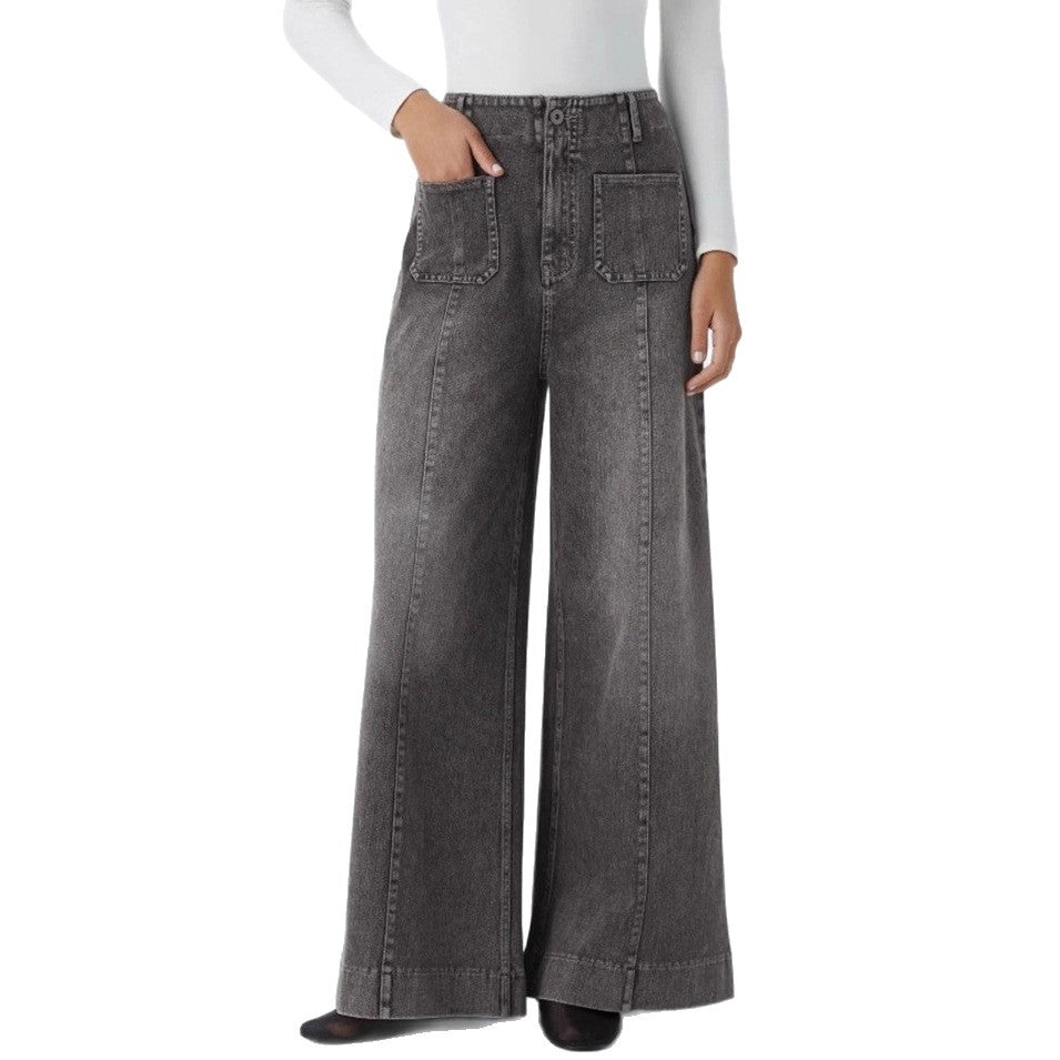 Damen Weite Jeanshose Hohe Taschen Eveloria