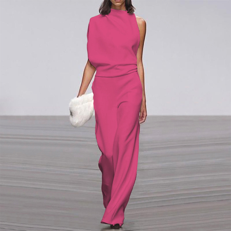 Damen Jumpsuit Ein-Schulter-Design Weites Bein