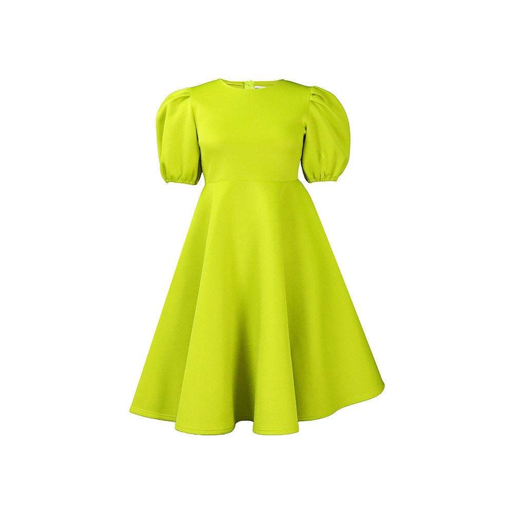 Damen Midikleid Voluminöse Puffärmel Schwingender Rock Eveloria