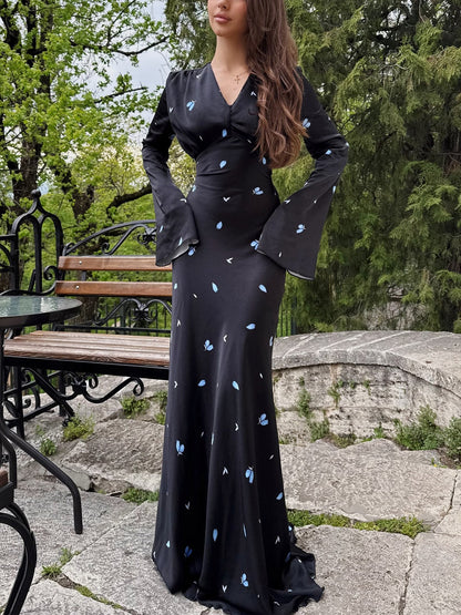 Damen Maxikleid Langärmelig Floralmuster feminin