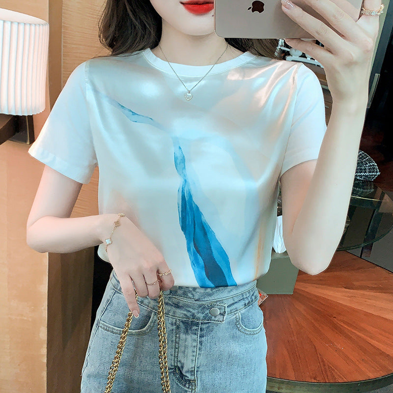 Damen T-Shirt Wasserfarben-Druck Lässiger Schnitt Eveloria