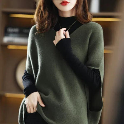 Damen Strickponcho V-Ausschnitt Eveloria