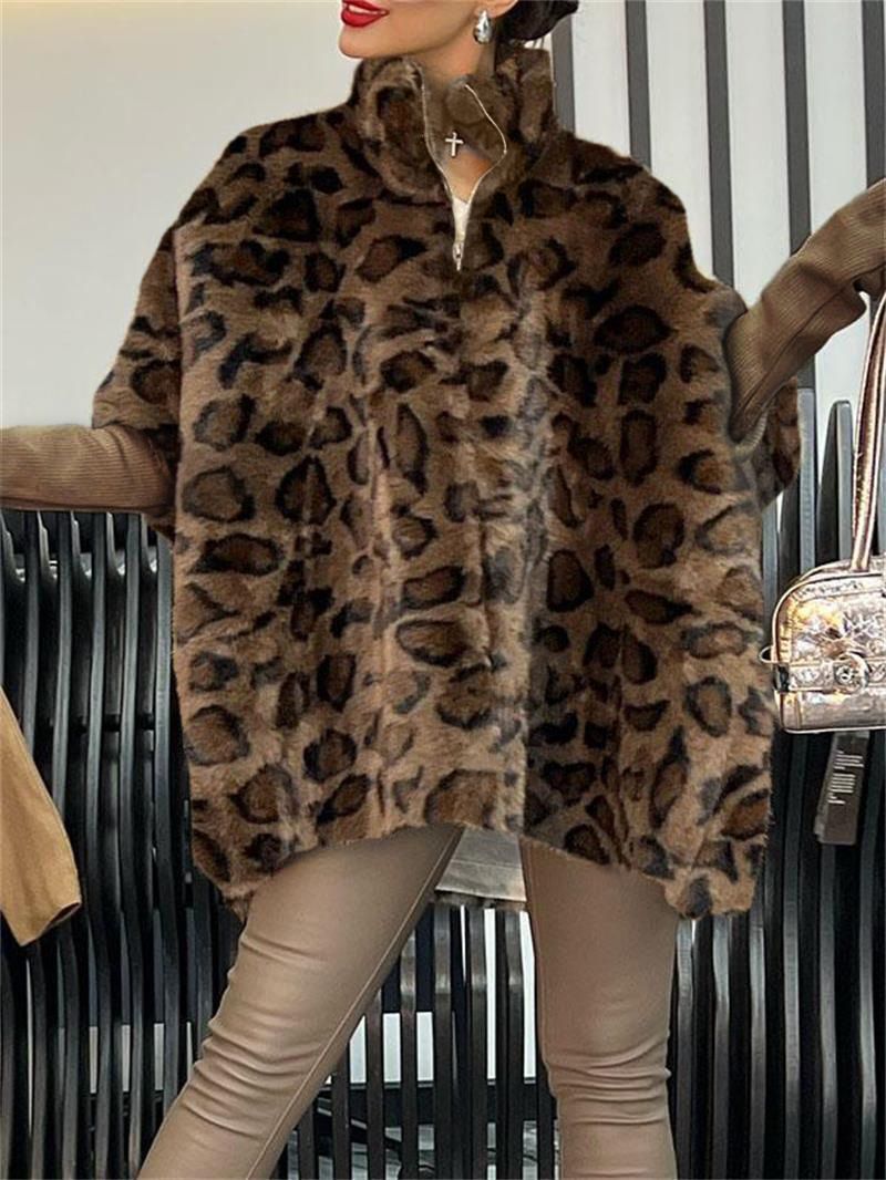 Damen Steppmantel Leopardenmuster Hochkragen Eveloria