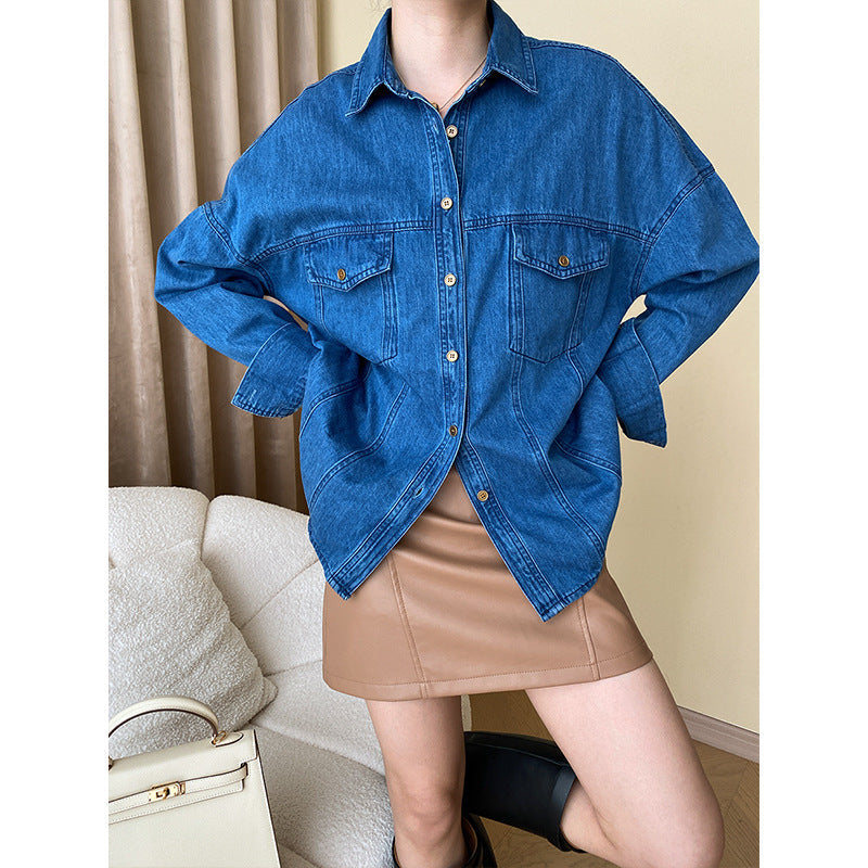 Damen Denim-Hemdjacke Lässig Blau