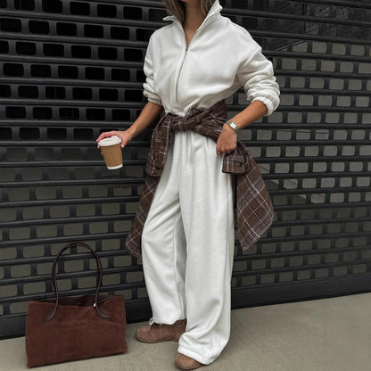 Damen Fleece-Loungewear-Set Hochkragen Taschen Eveloria