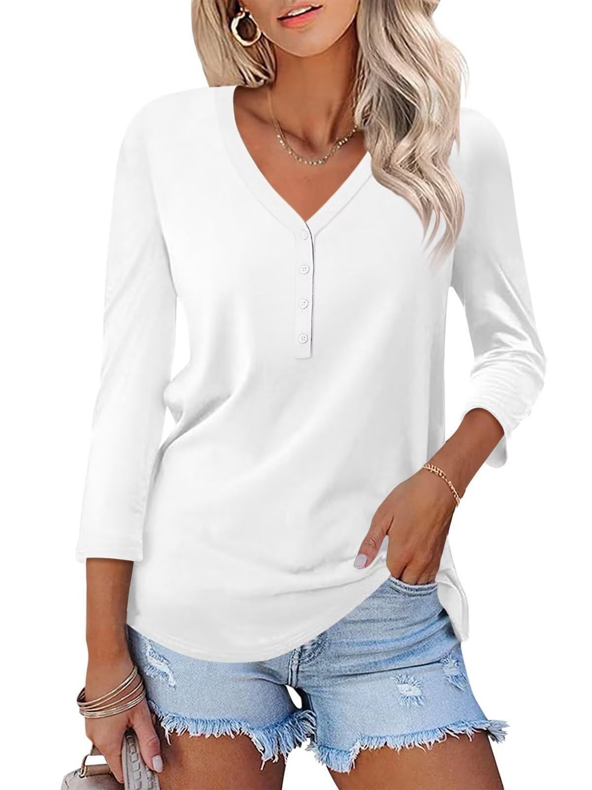 Damen Langärmliges V-Ausschnitt Shirt Eveloria