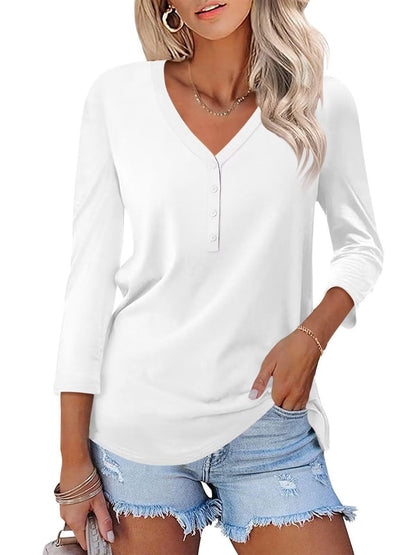 Damen Langärmliges V-Ausschnitt Shirt Eveloria
