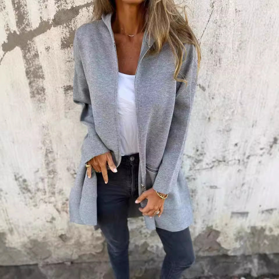 Damen Oversized Jacke Reißverschlusstaschen Eveloria