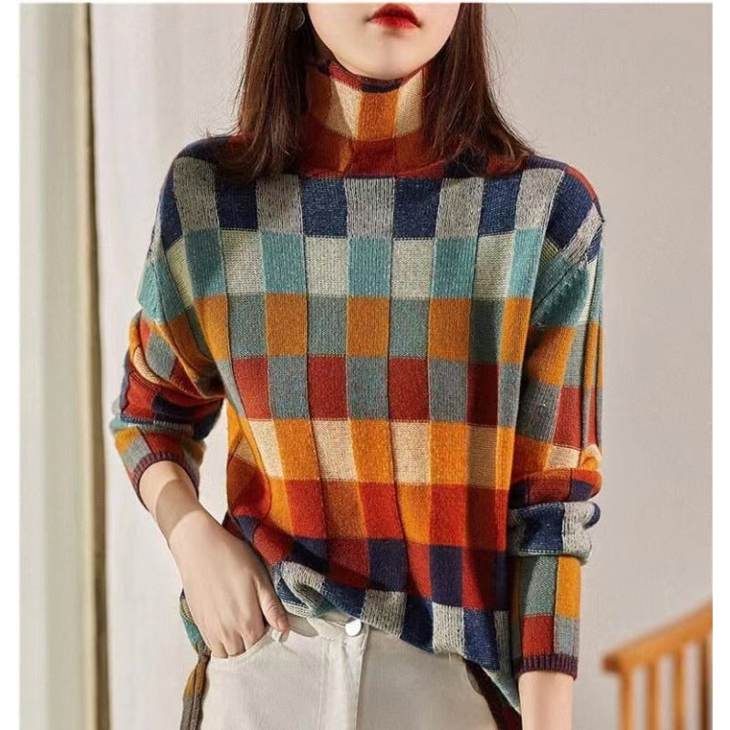 Damen Oversized Pullover Karomuster Eveloria