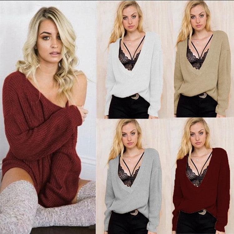 Damen Grobstrickpullover V-Ausschnitt Lässiger Schnitt Eveloria - Eveloria