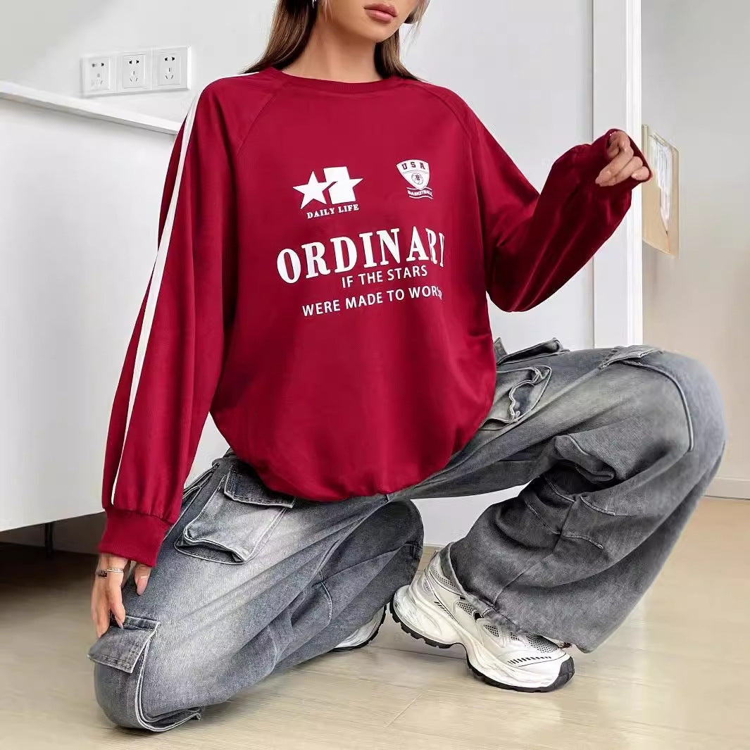 Damen Sweatshirt mit Grafiken Voluminöse Ärmel Beige