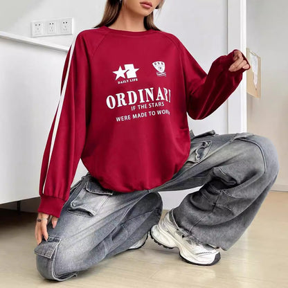 Damen Sweatshirt mit Grafiken Voluminöse Ärmel Beige