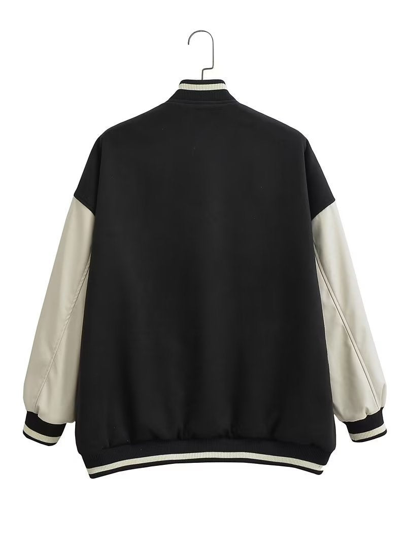 Damen Collegejacke Lässig Kontrastärmel Praktische Taschen