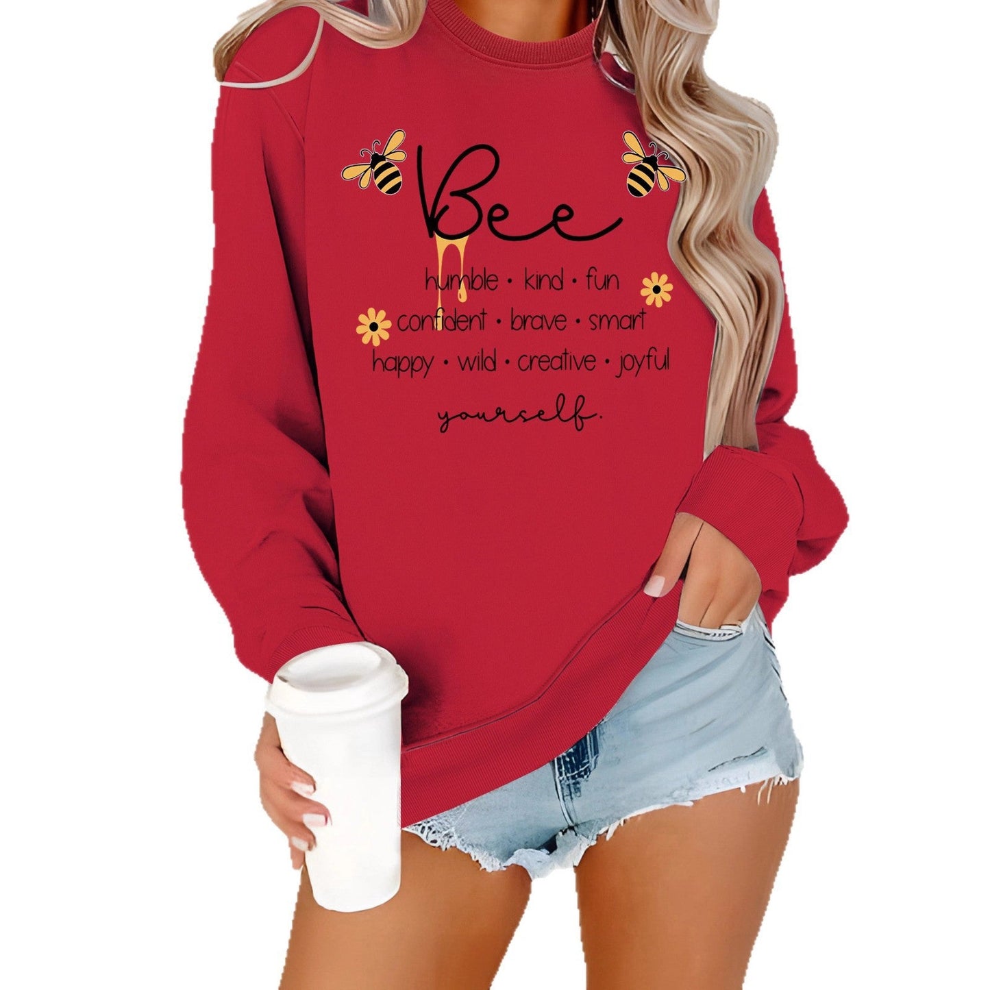 Damen Sweatshirt Bienenmotiv Positives Design Grau