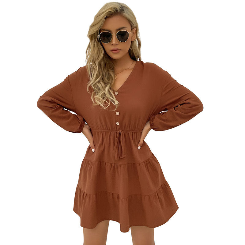 Damen Minikleid mit Schößchen und Knöpfen Eveloria