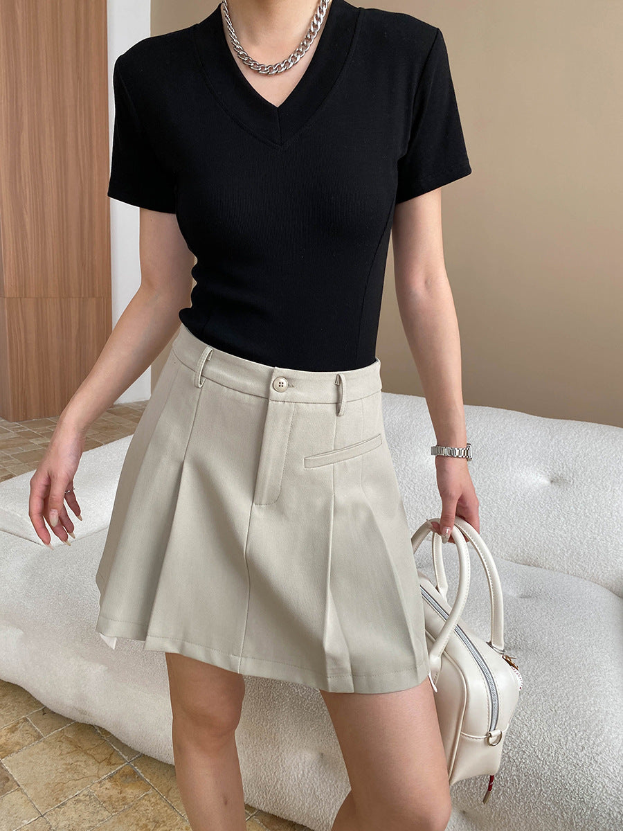 Damen V-Ausschnitt T-Shirt Figurbetont Eveloria