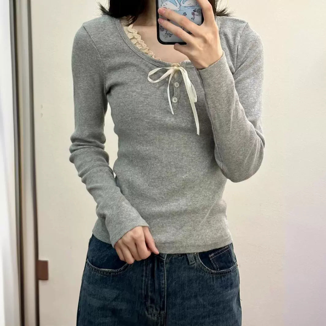 Damen Langärmliges Henley-Shirt Weiches Baumwollmix Eveloria