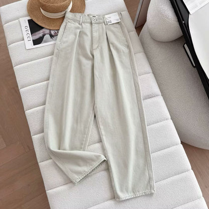 Damen Chino-Hose Hochtailliert Mit Taschen Beige