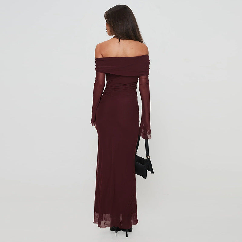 Damen Off-Shoulder Maxikleid Rüschendesign Eveloria