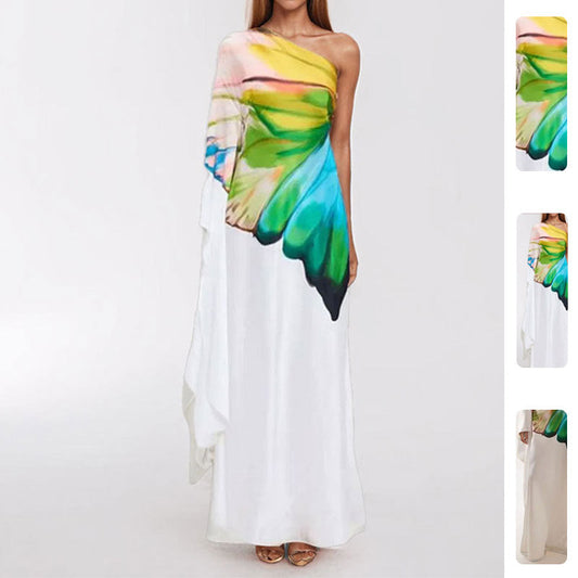 Damen Maxikleid Asymmetrisch Farbverlauf - Eveloria