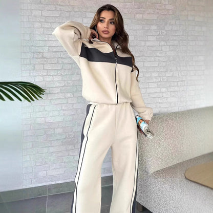 Damen Fleece-Jogginganzug Elastisch Mit Reißverschluss