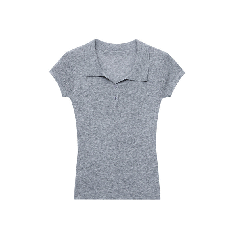 Damen Polo-Shirt Strick Knopfdetail Elegantes Design