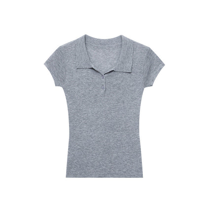 Damen Polo-Shirt Strick Knopfdetail Elegantes Design
