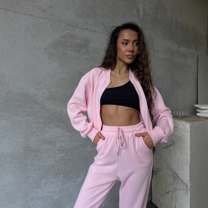 Damen Fleece-Jogginganzug Höher Kragen Eingrifftaschen Grau Eveloria